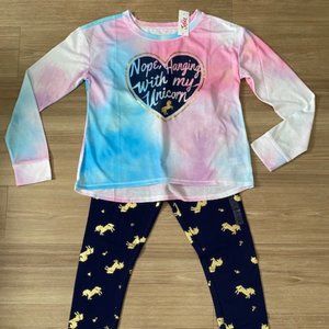 JUSTICE GIRLS BRAND NEW 2 PIECE LONG SLEEVE SHIRT AND FULL LENGTH LEGGINGS SET